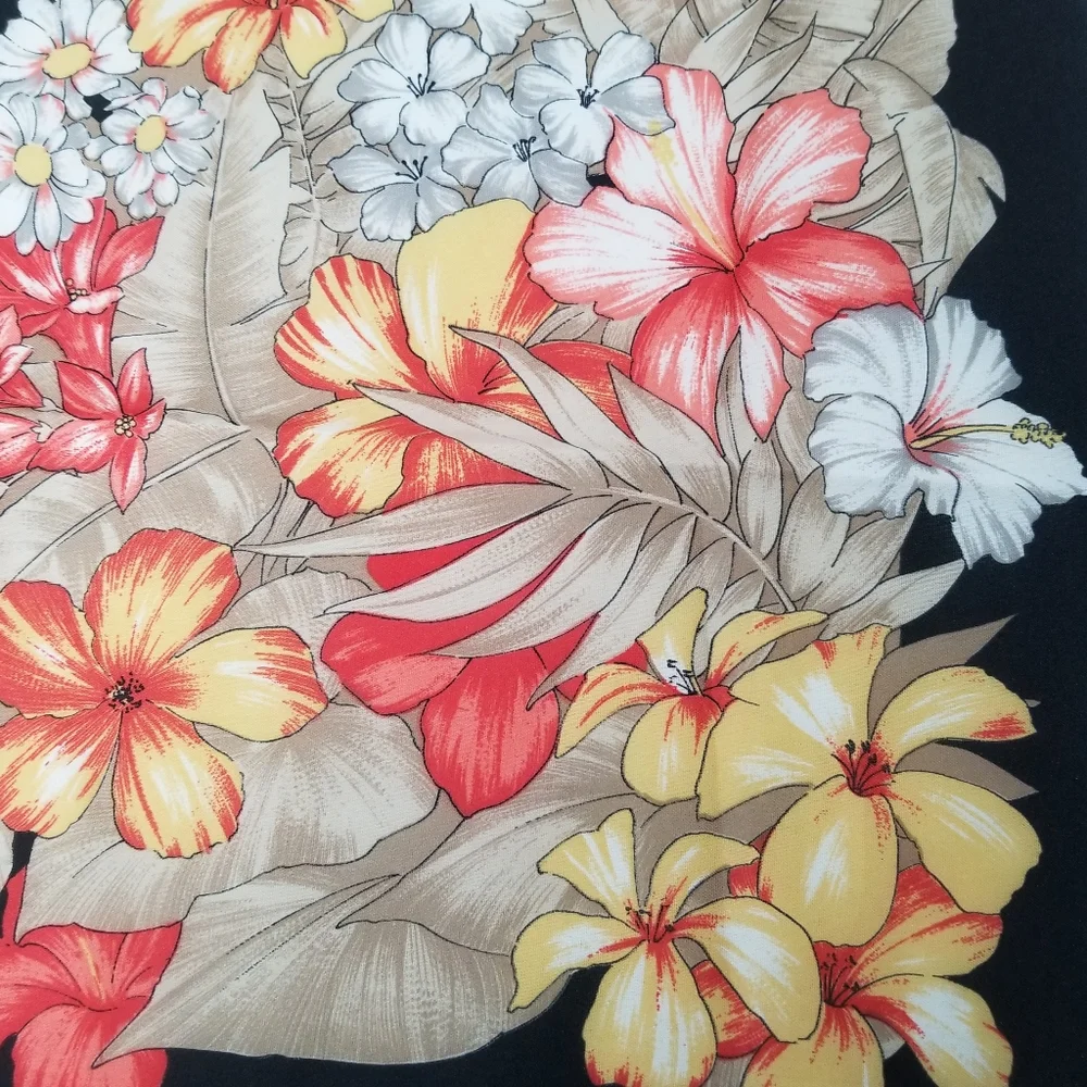 Vintage Olga Greco Tropical Floral Print Black Scarf - Picture 2 of 9